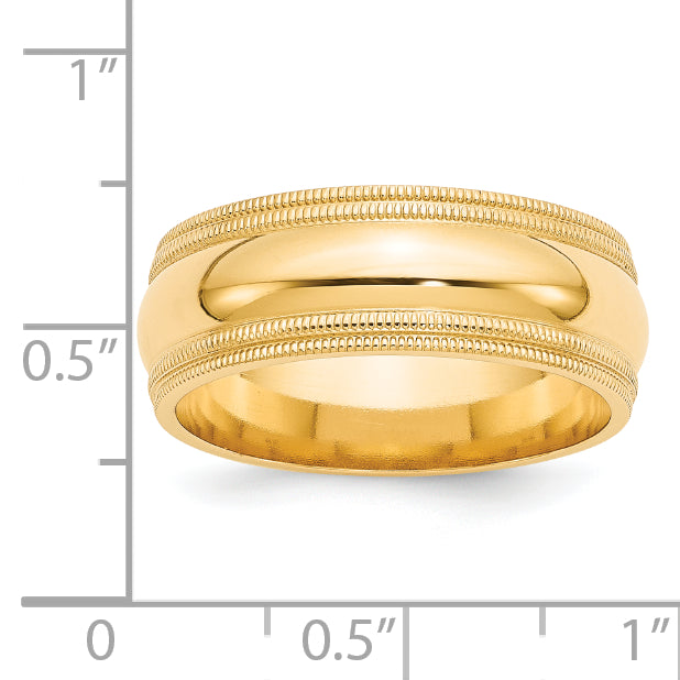 8.0mm 14K Yellow Gold Double Milgrain Comfort Fit Wedding Band - Sophia Jewelers
