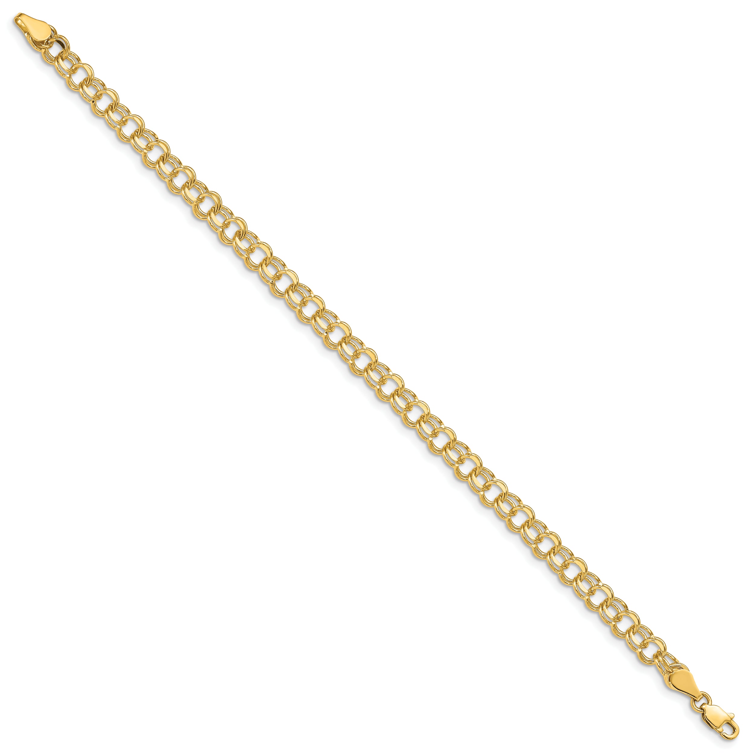 14k 5mm Solid Double Link 8 inch Charm Bracelet