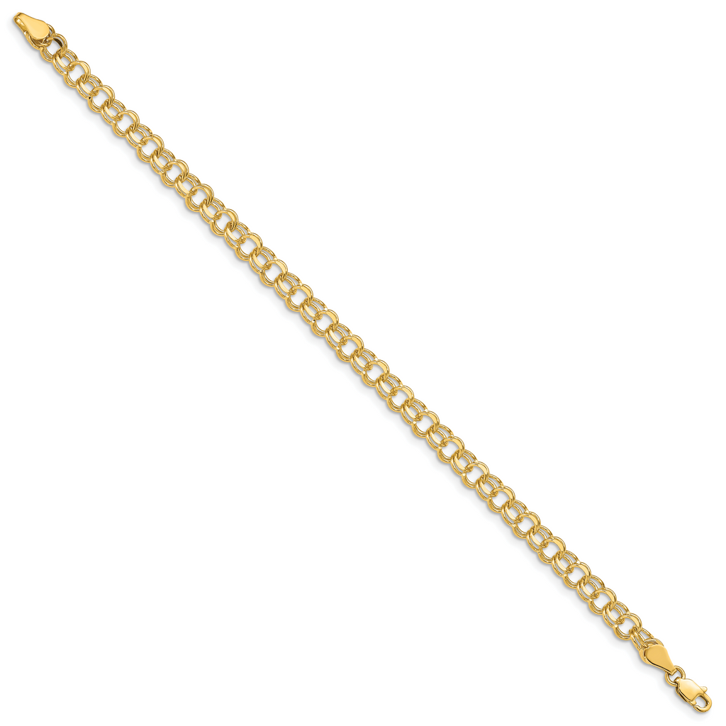 14k 5mm Solid Double Link 8 inch Charm Bracelet