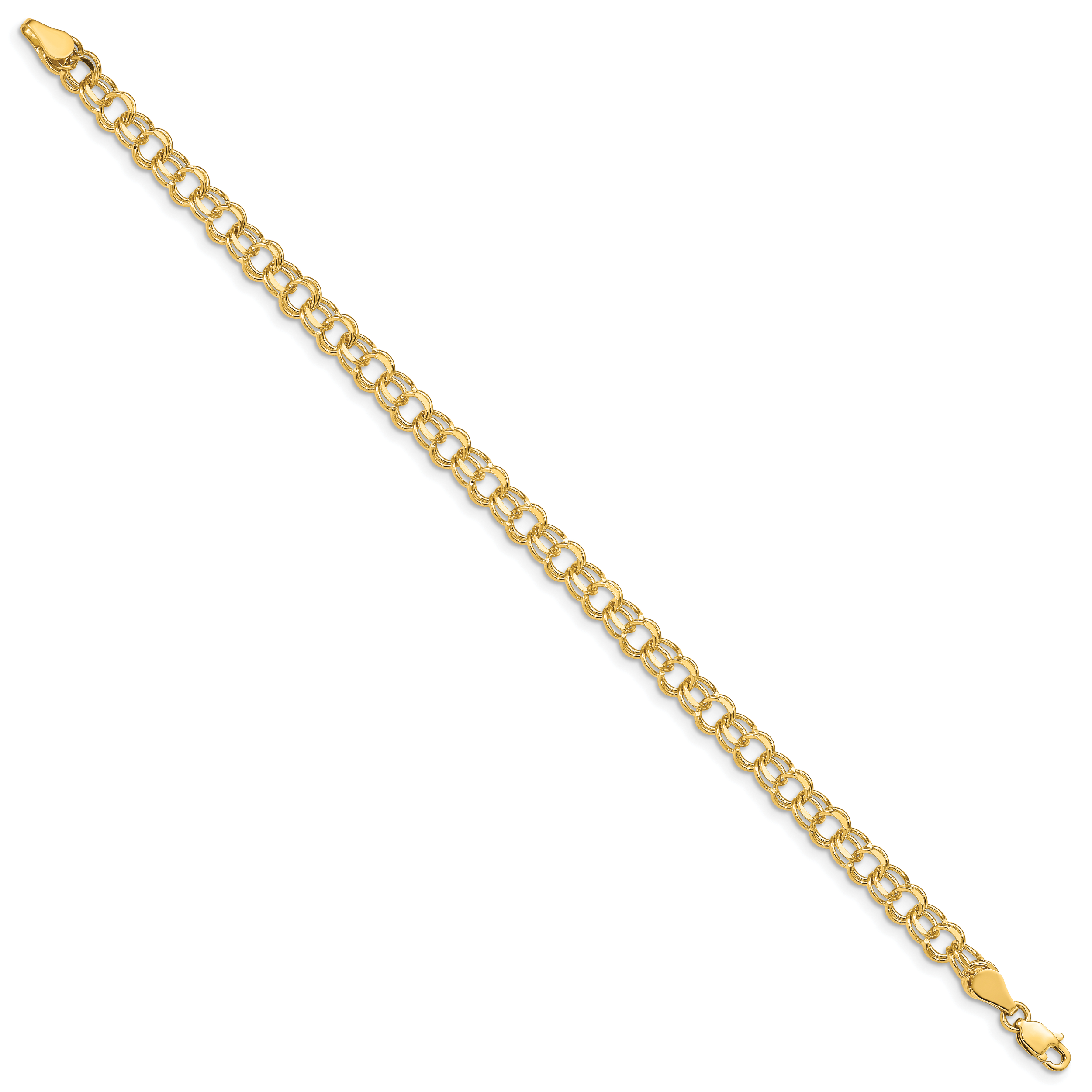 14k 5mm Solid Double Link 8 inch Charm Bracelet