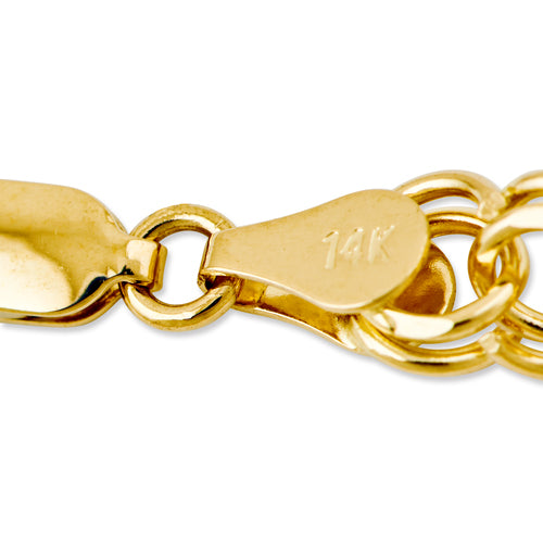 14k 6mm Solid Double Link 8 inch Charm Bracelet