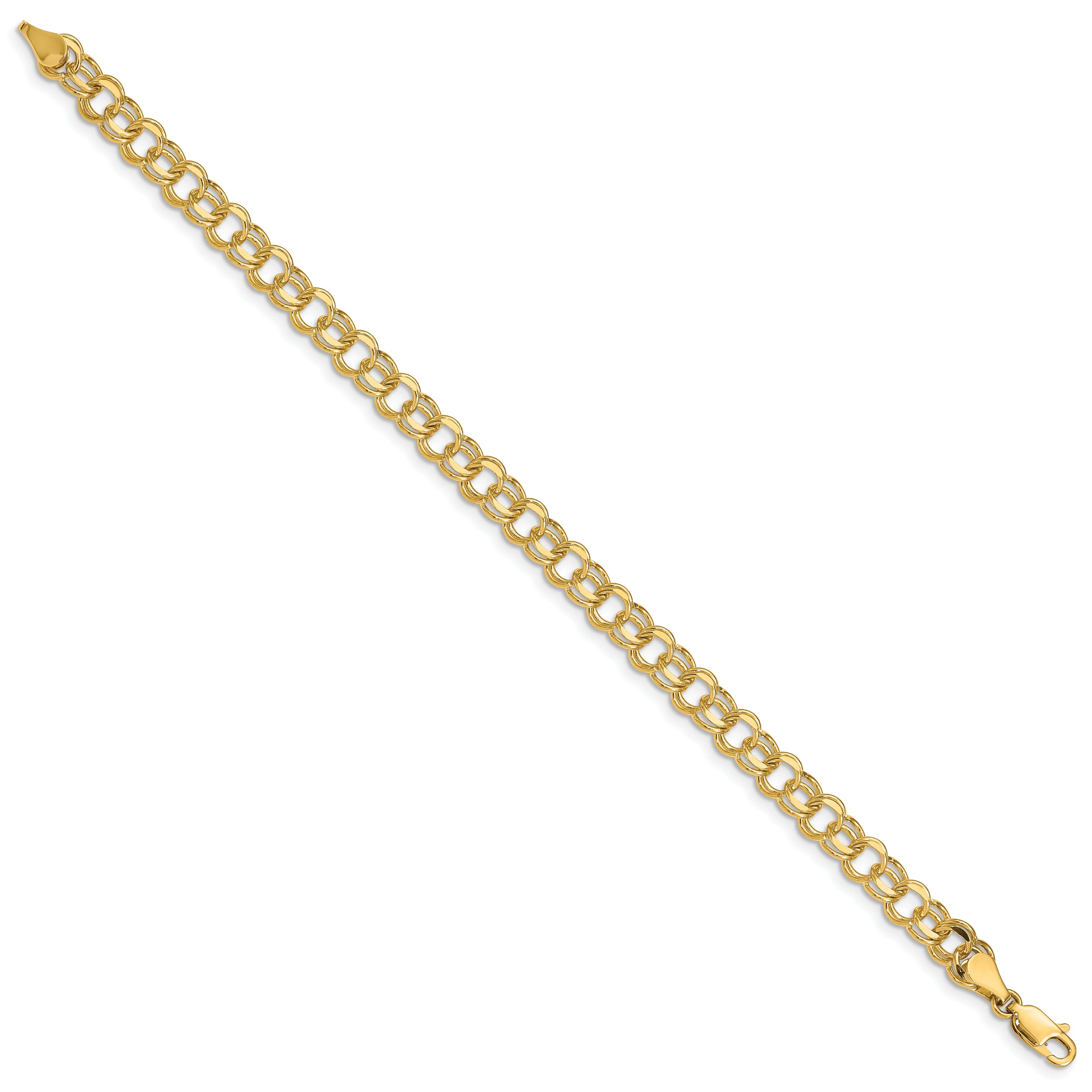 14k 6mm Solid Double Link 8 inch Charm Bracelet