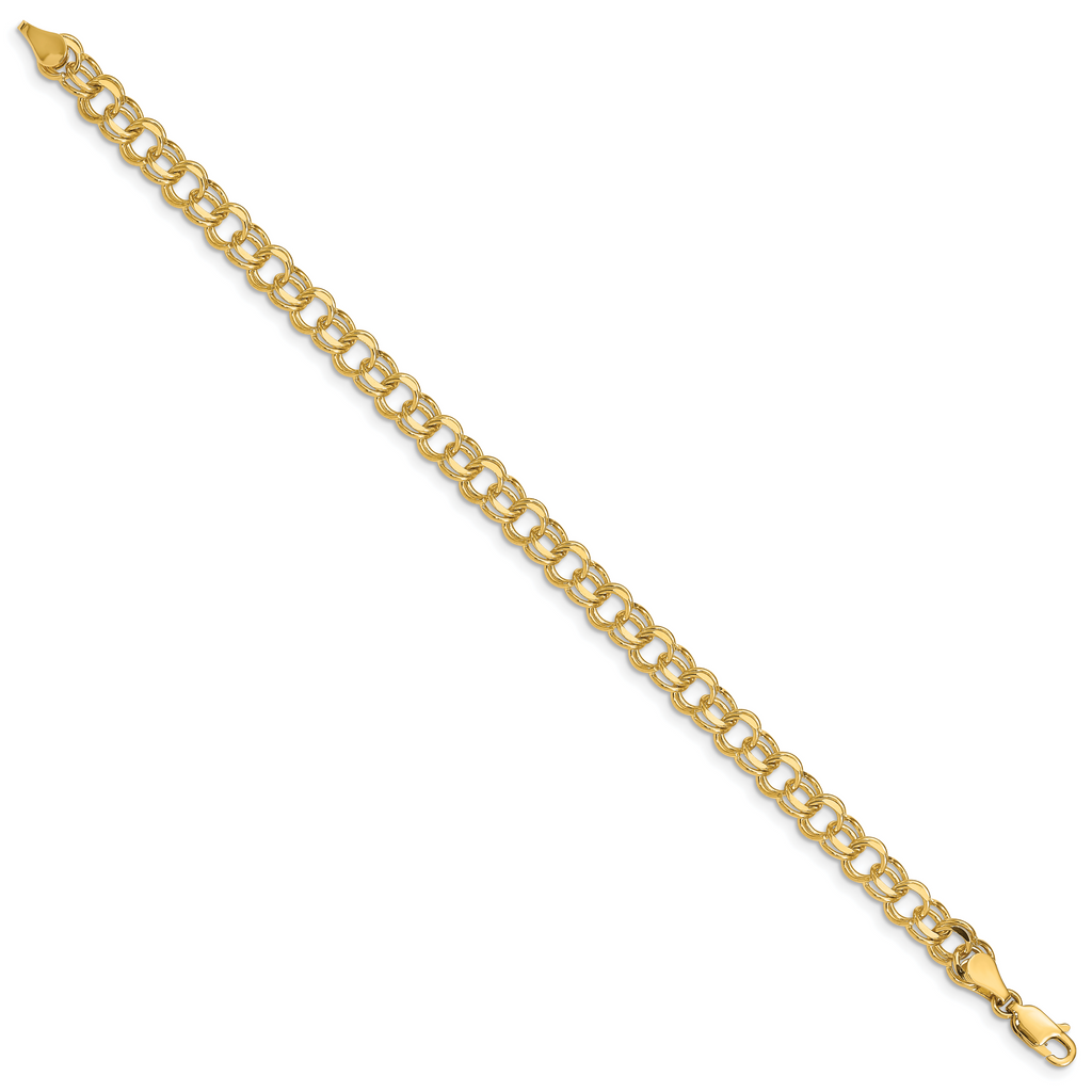 14k 6mm Solid Double Link 8 inch Charm Bracelet