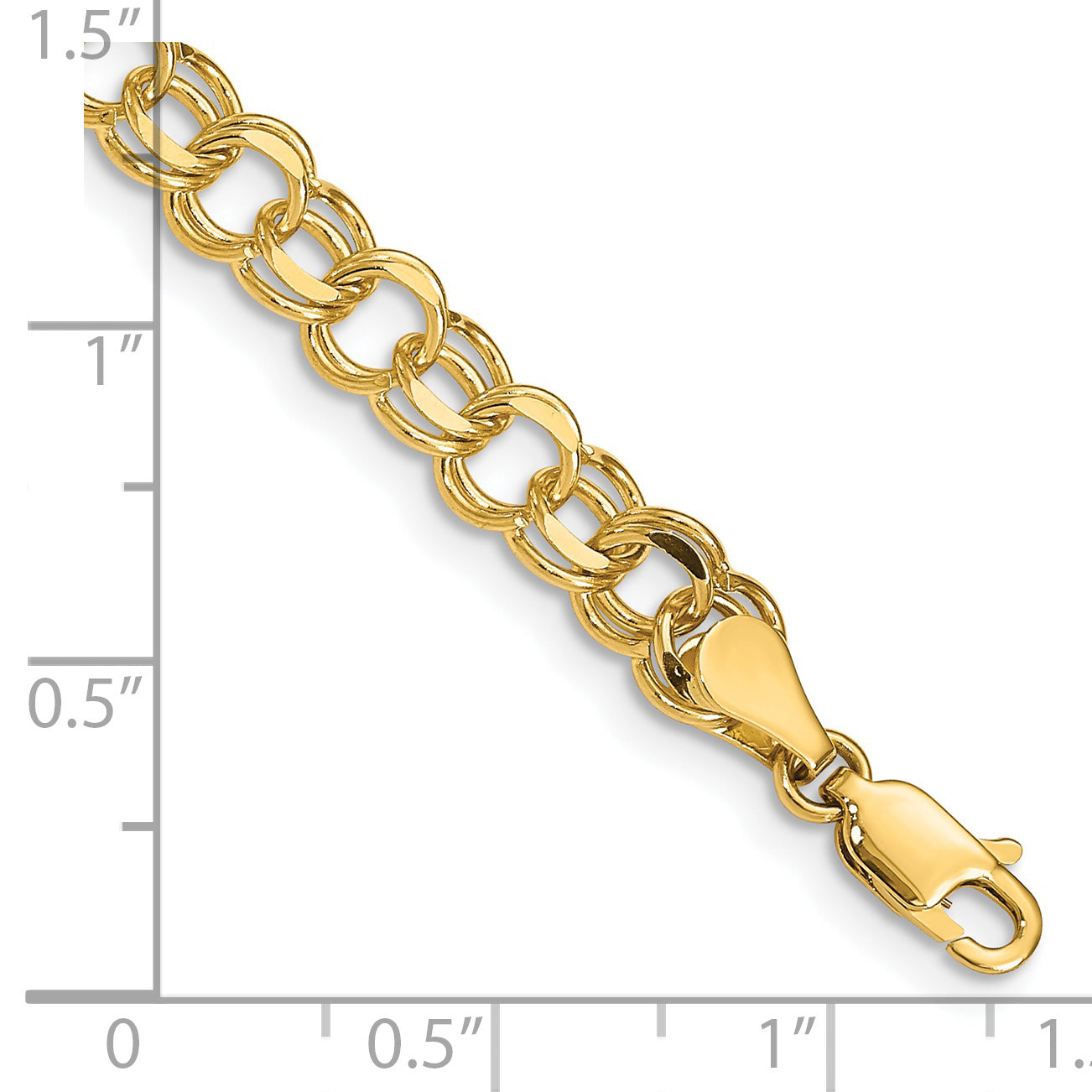 14k 6mm Solid Double Link 8 inch Charm Bracelet