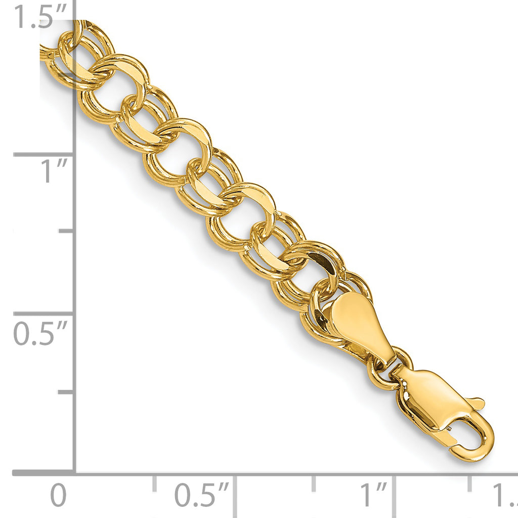 14k 6mm Solid Double Link 8 inch Charm Bracelet