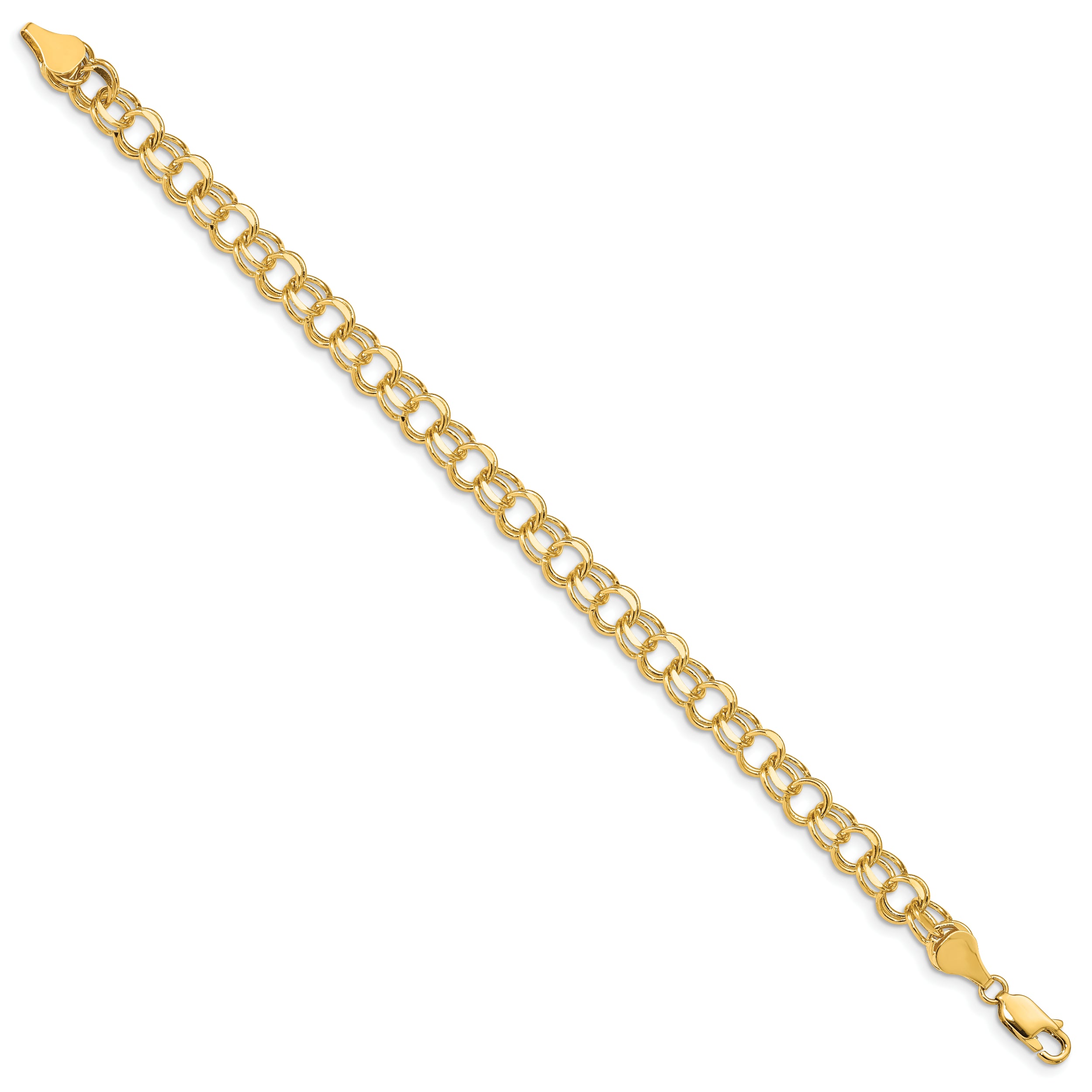 14k 7.5mm Solid Double Link 8 inch Charm Bracelet