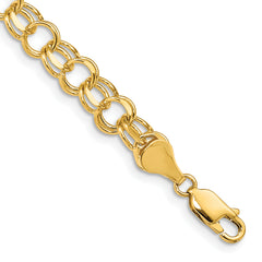 14k 7.5mm Solid Double Link 8 inch Charm Bracelet