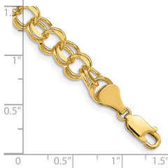 14k 8mm Solid Double Link 8 inch Charm Bracelet