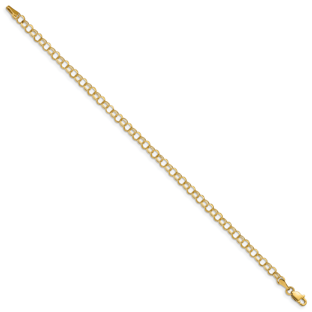 14k 4mm Solid Double Link 8 inch Charm Bracelet