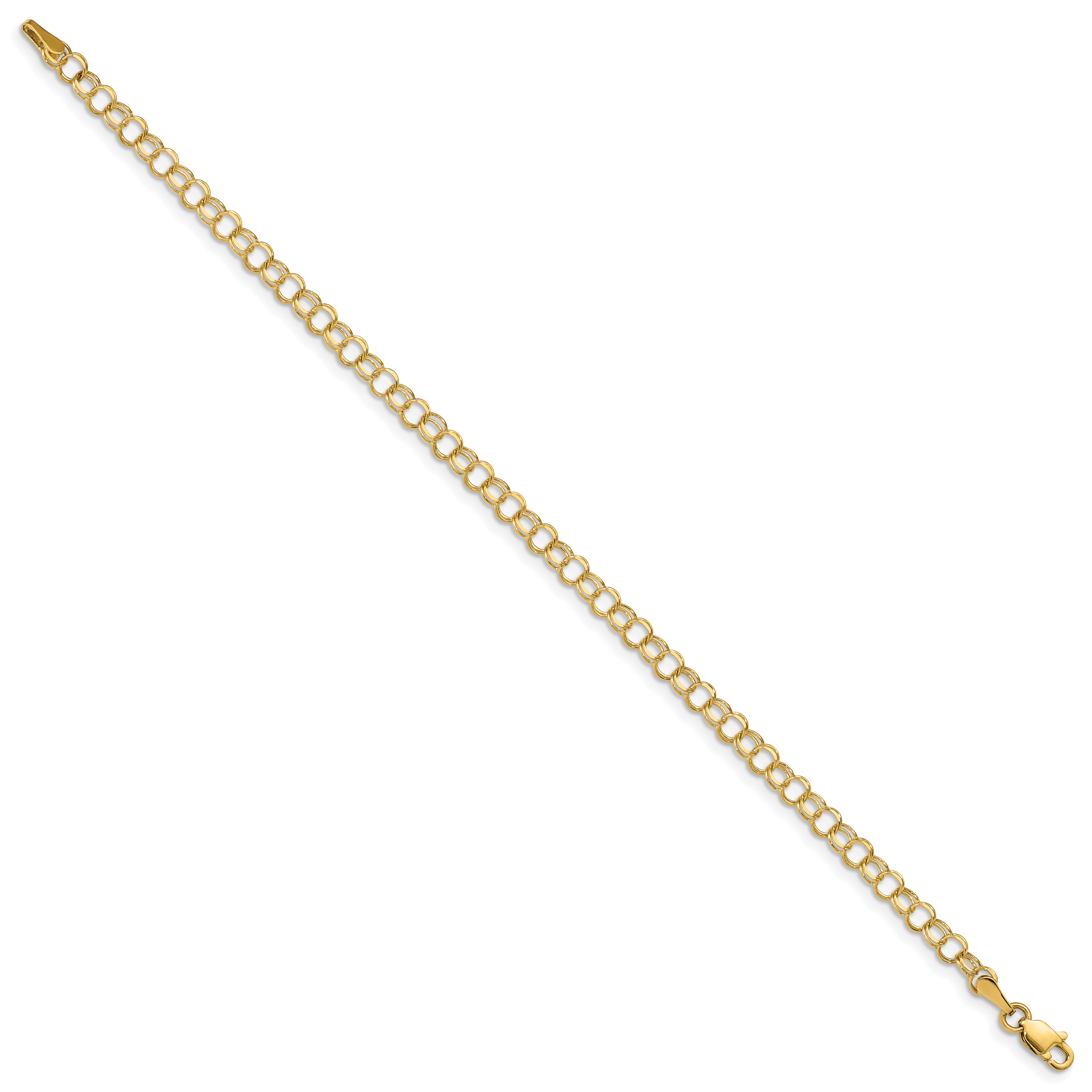 14k 4mm Solid Double Link 8 inch Charm Bracelet