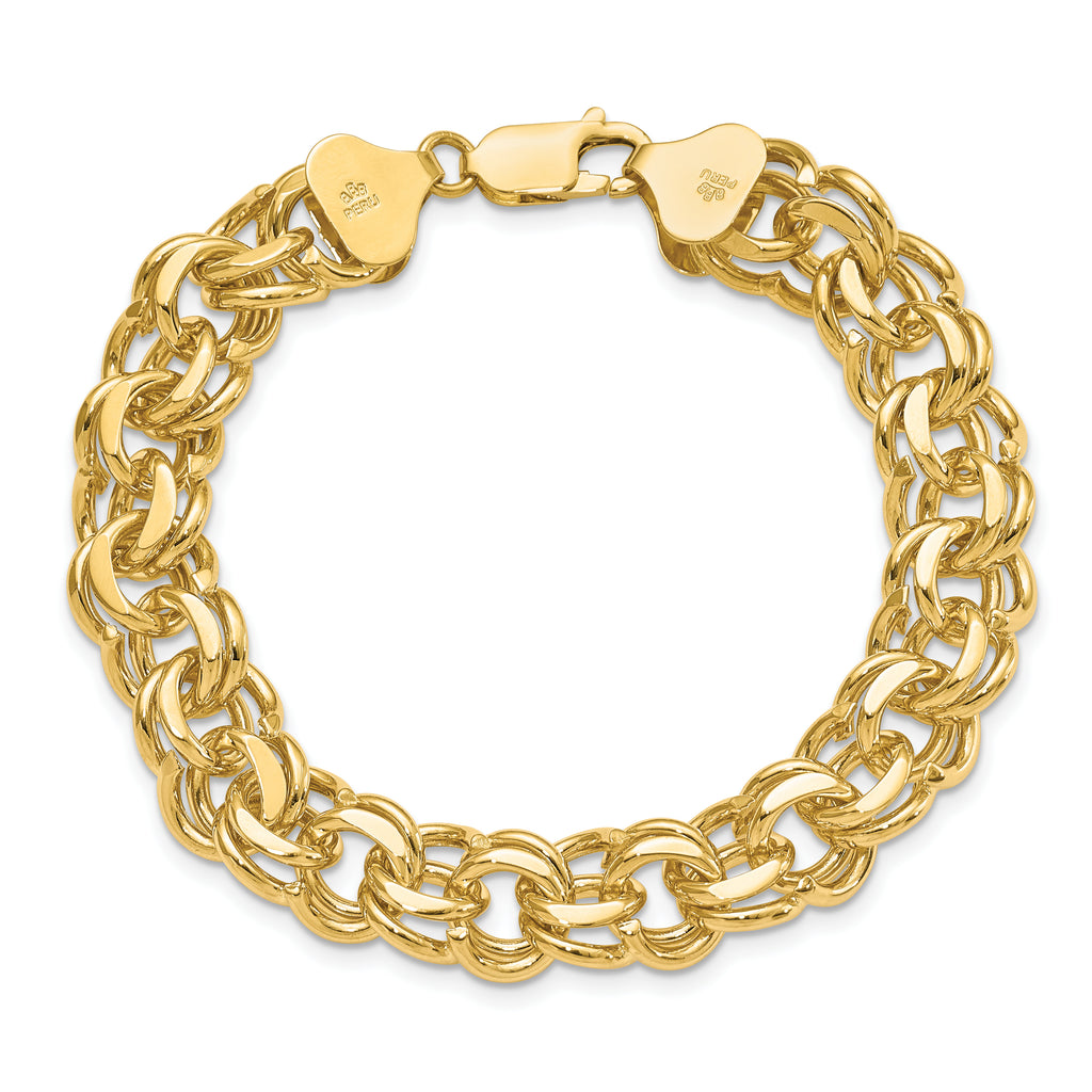 14k 11mm Solid Double Link 8 inch Charm Bracelet