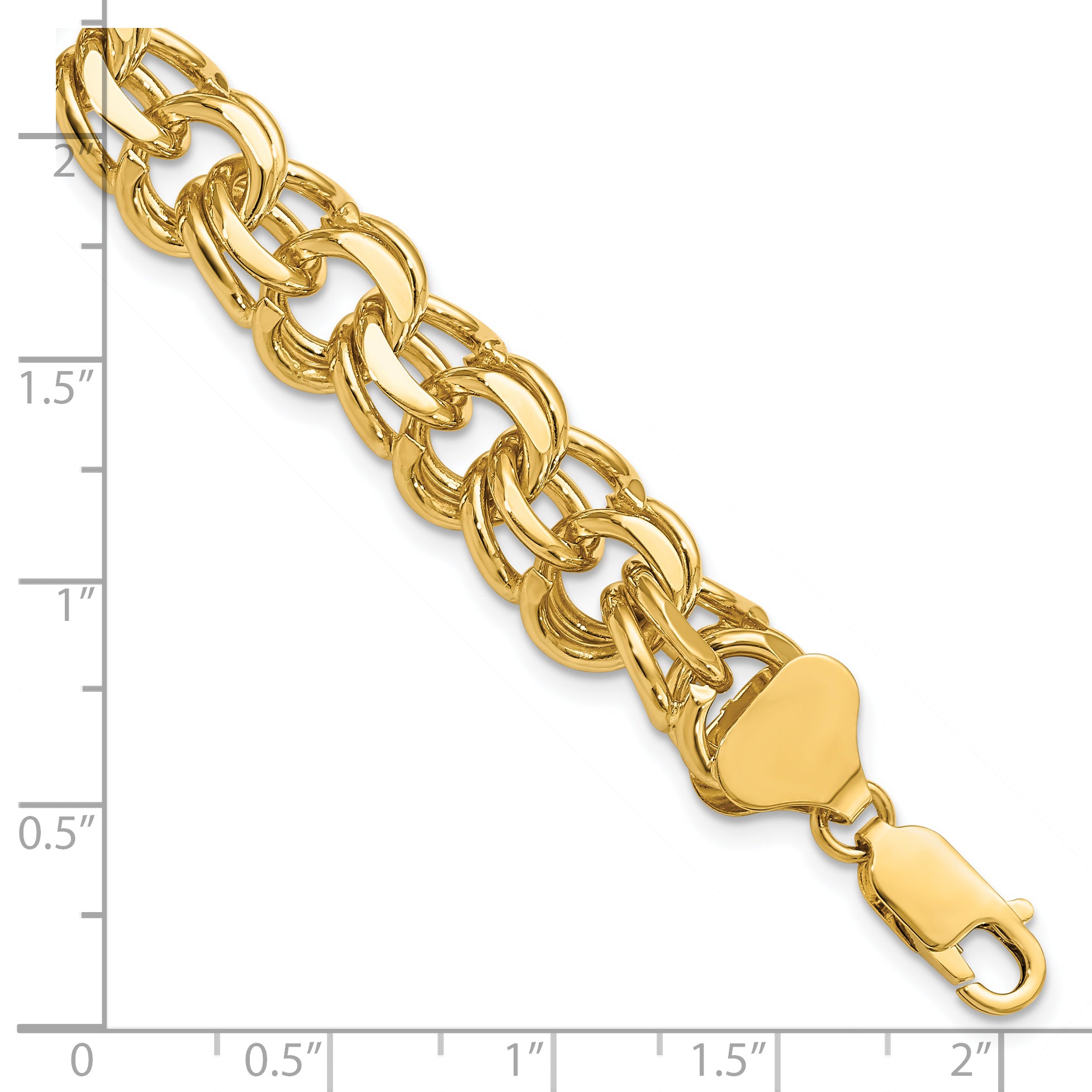 14k 11mm Solid Double Link 8 inch Charm Bracelet