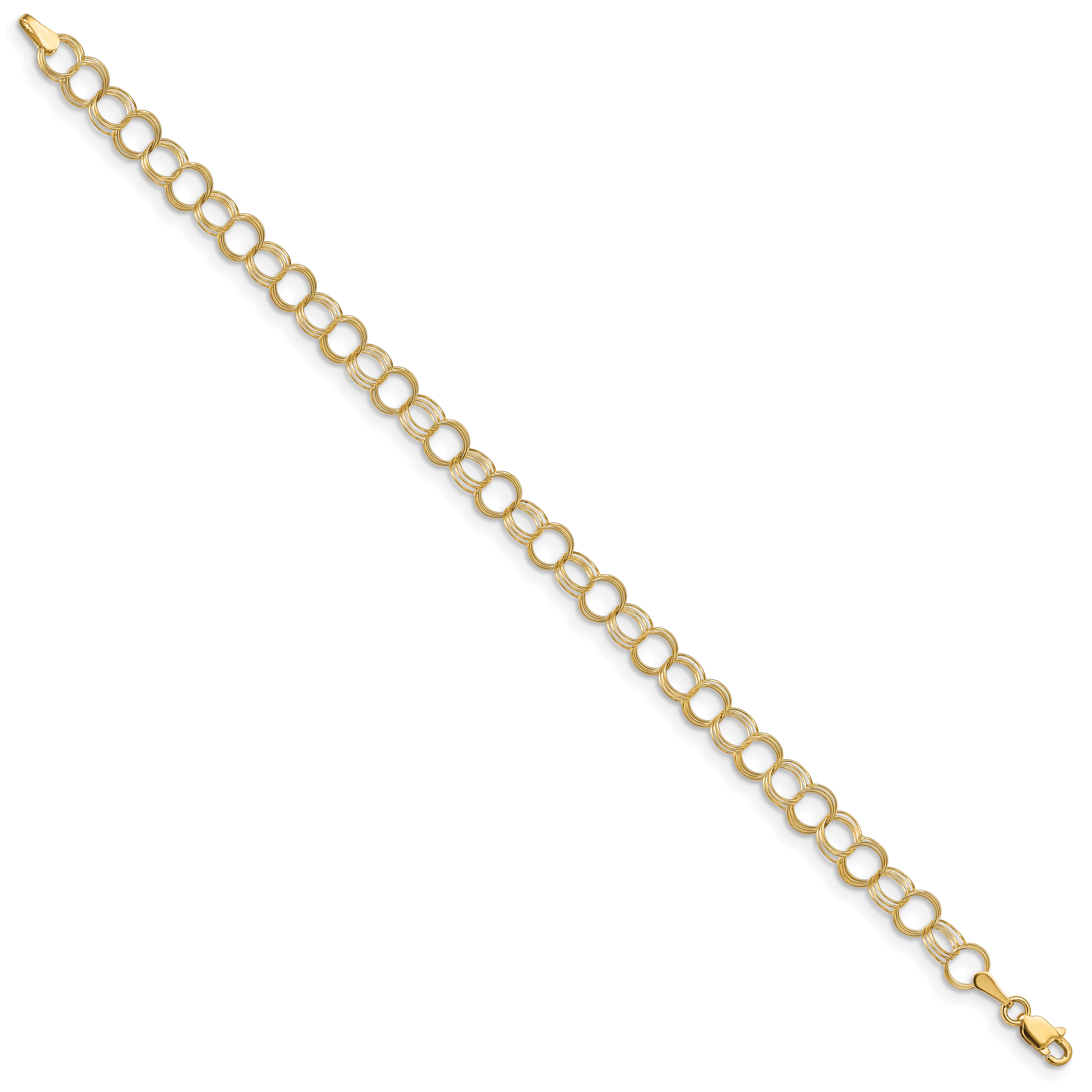14k 6mm Solid Triple Link 8 inch Charm Bracelet