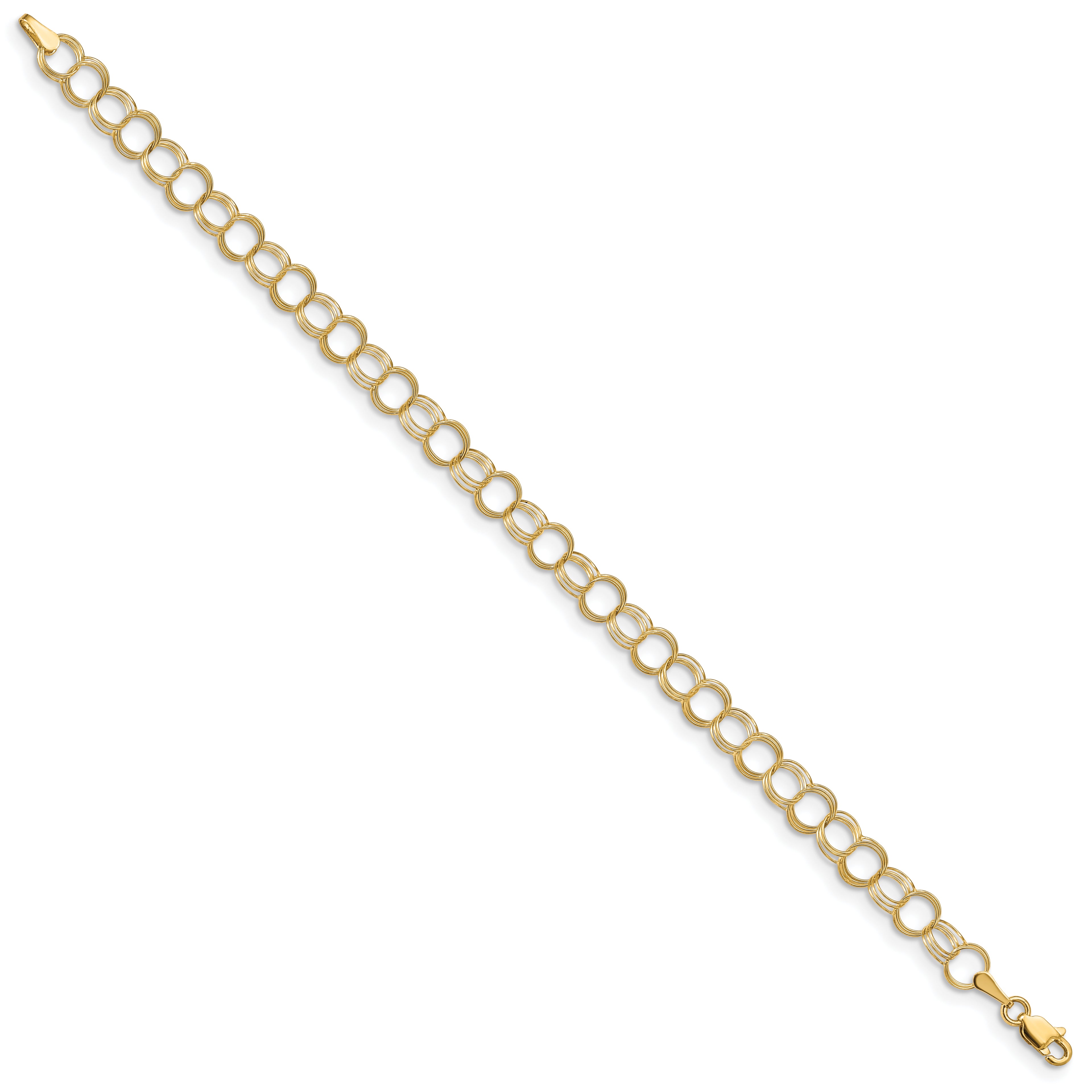 14k 6mm Solid Triple Link 8 inch Charm Bracelet