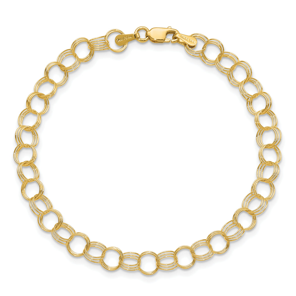 14k 6mm Solid Triple Link 8 inch Charm Bracelet