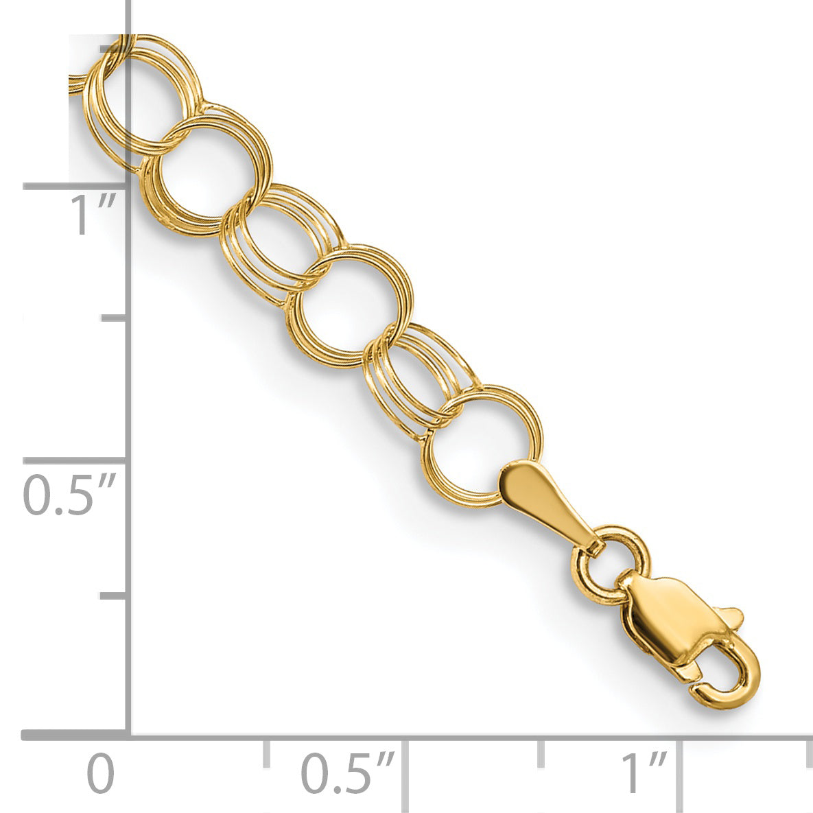 14k 6mm Solid Triple Link 8 inch Charm Bracelet