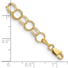 14k 6mm Solid Triple Link 8 inch Charm Bracelet