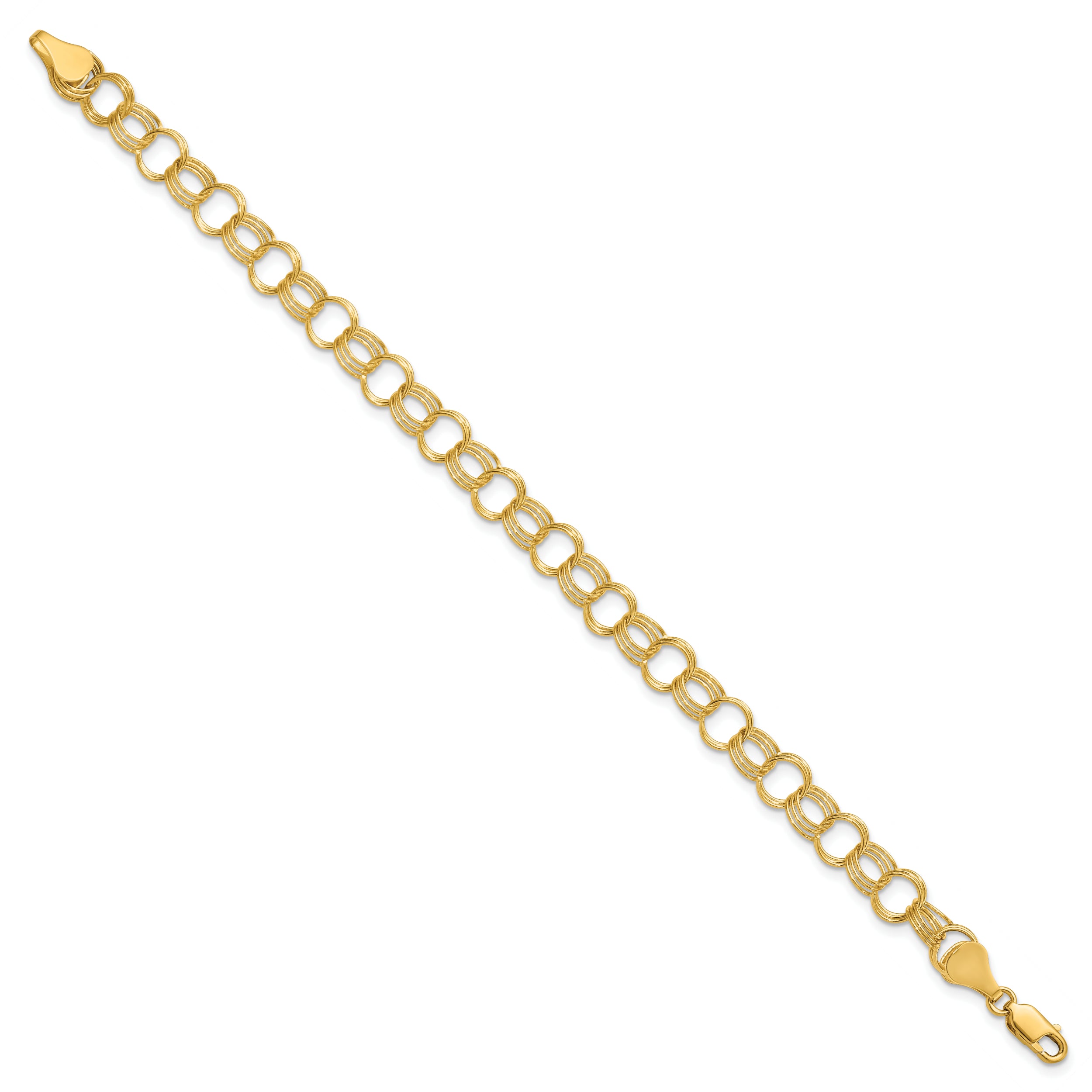 14k 7mm Solid Triple Link 8 inch Charm Bracelet