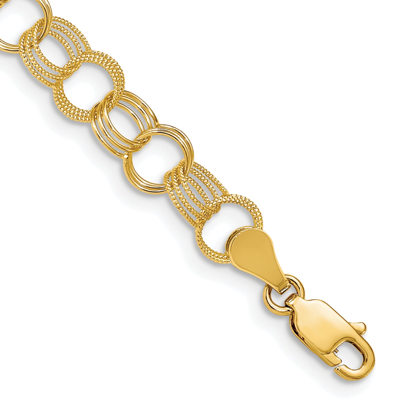 14k 7.5mm Solid Polished and Textured Triple Link 8 inch Charm Bracelet Main image
