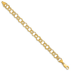14k 8mm Solid Polished and Textured Triple Link 7 inch Charm Bracelet