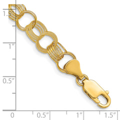 14k 8mm Solid Polished and Textured Triple Link 7 inch Charm Bracelet