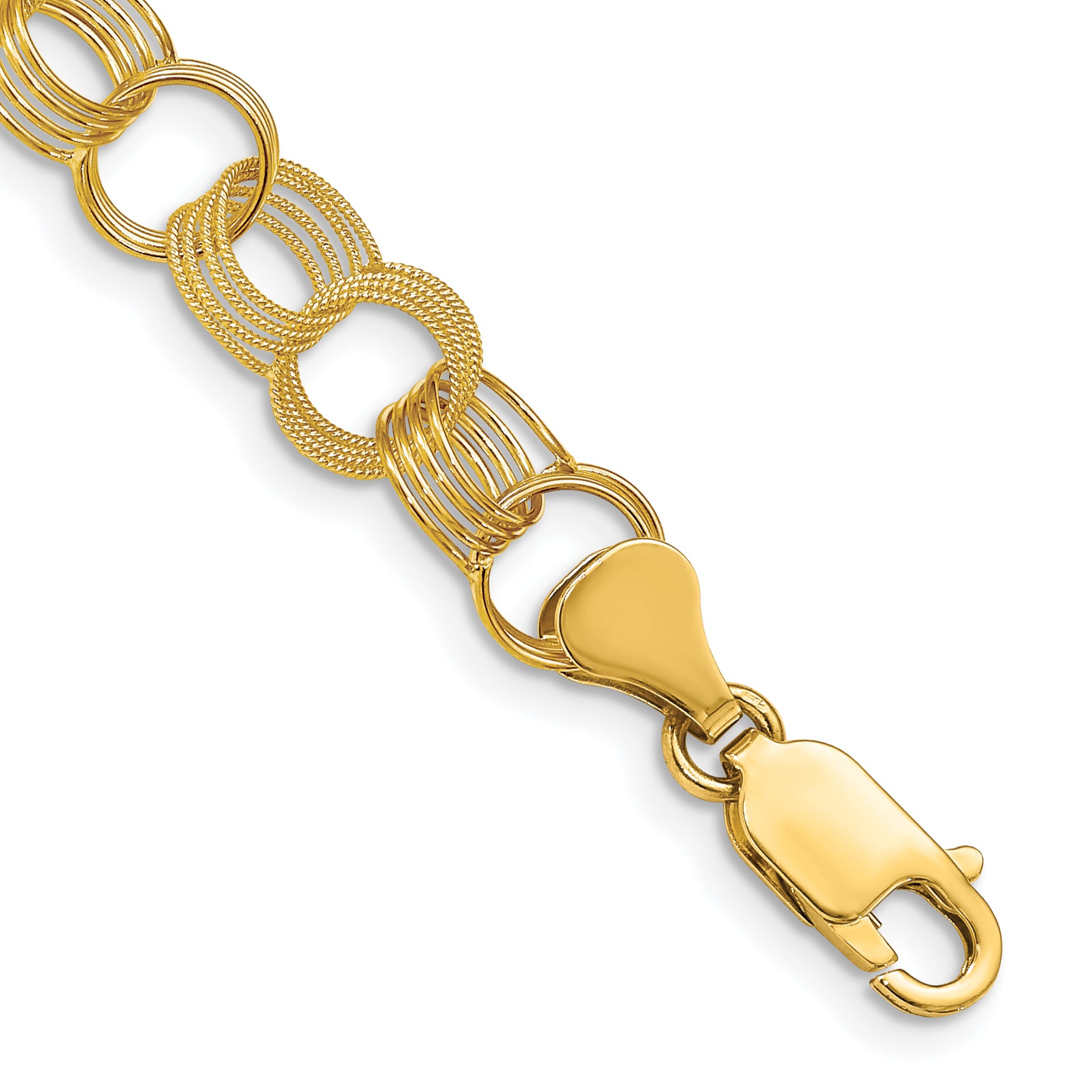 14k 8mm Solid Polished and Textured Triple Link 7 inch Charm Bracelet