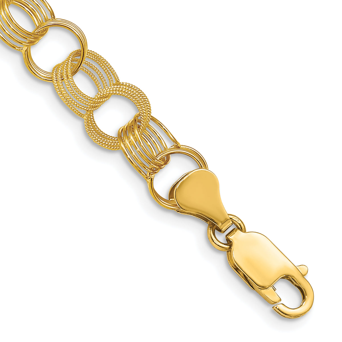 14k 8mm Solid Polished and Textured Triple Link 7 inch Charm Bracelet