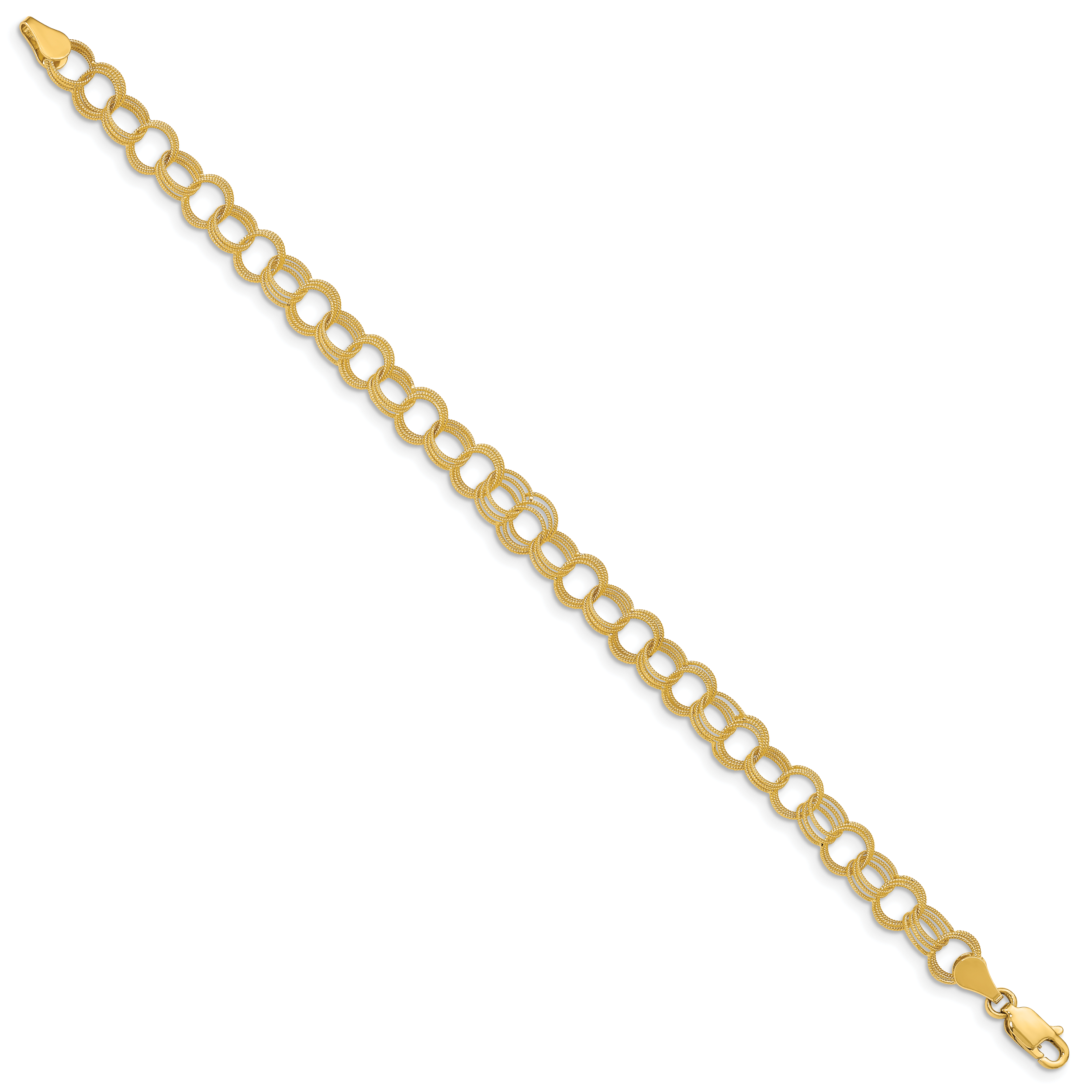 14k 6mm Solid Textured Triple Link 7 inch Charm Bracelet Secondary image