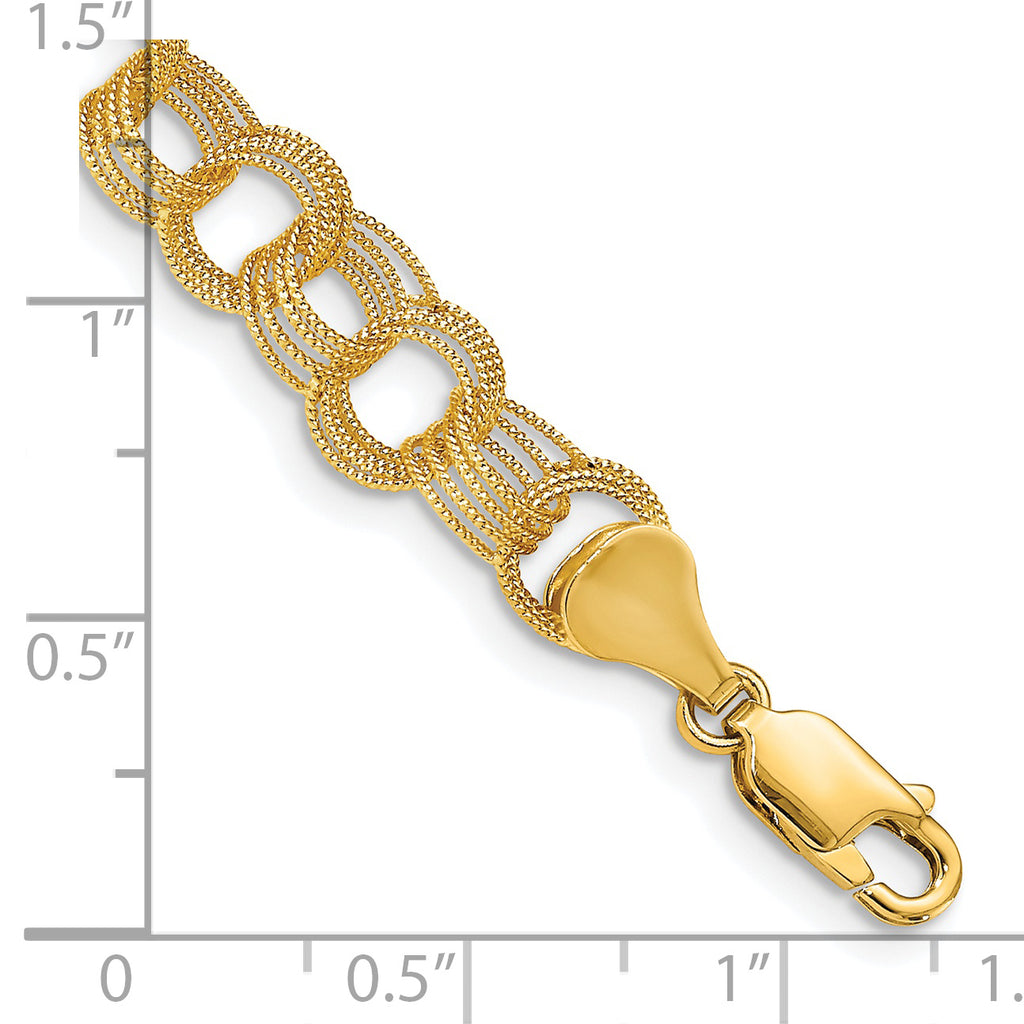 14k 7mm Solid Textured Triple Link 8 inch Charm Bracelet