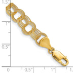 14k 7mm Solid Textured Triple Link 8 inch Charm Bracelet