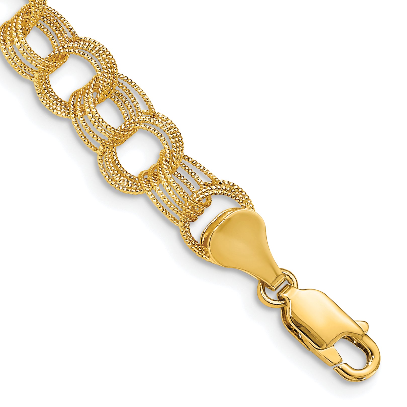 14k 7mm Solid Textured Triple Link 8 inch Charm Bracelet Main image