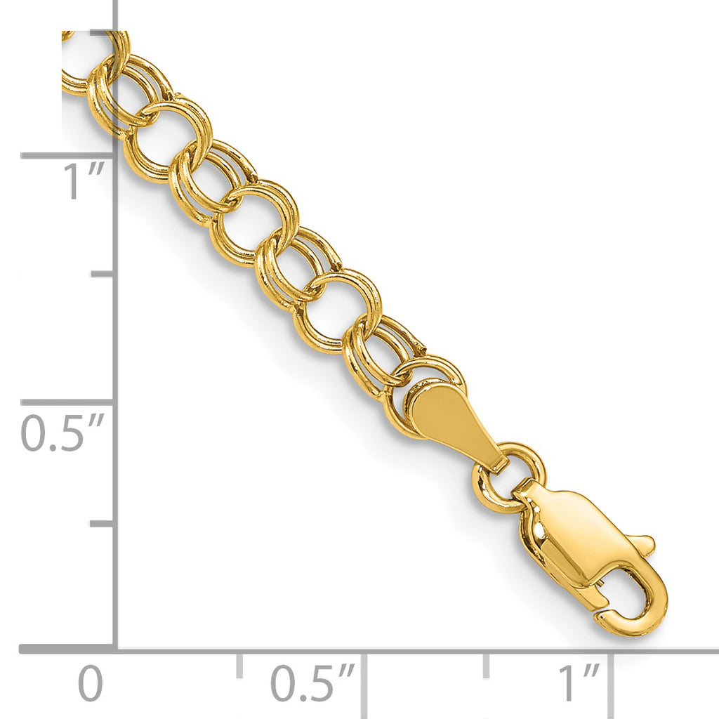 14k 5mm Hollow Double Link 8 inch Charm Bracelet