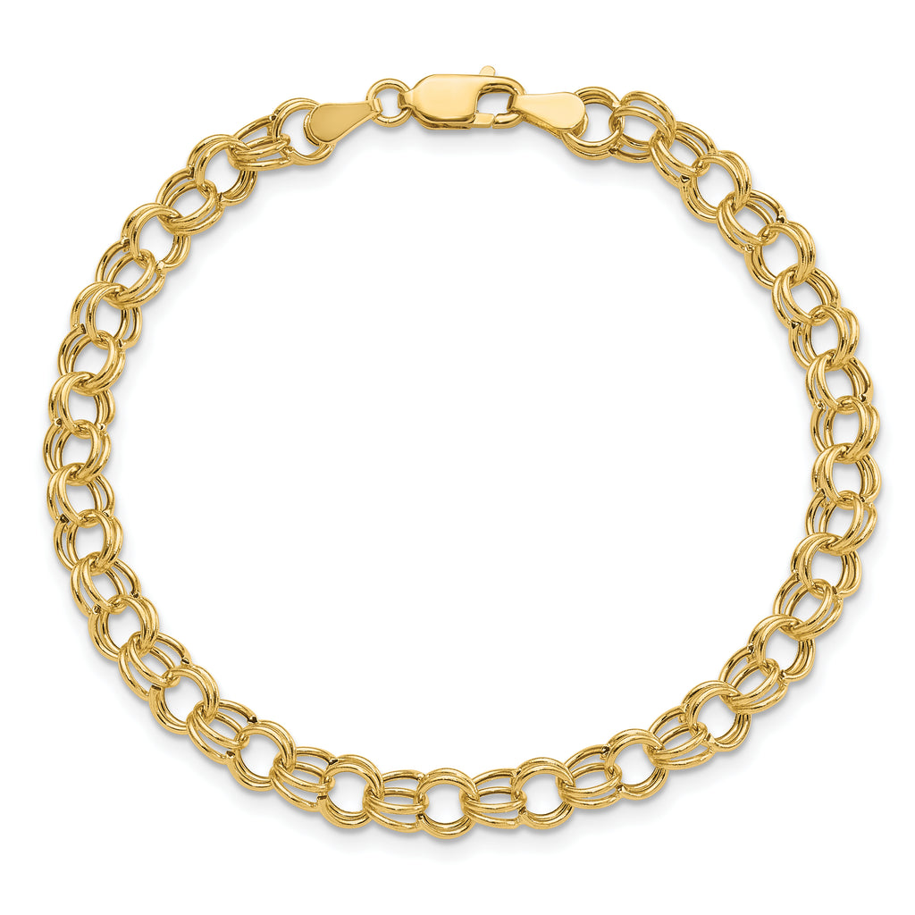 14k 6mm Hollow Double Link 8 inch Charm Bracelet