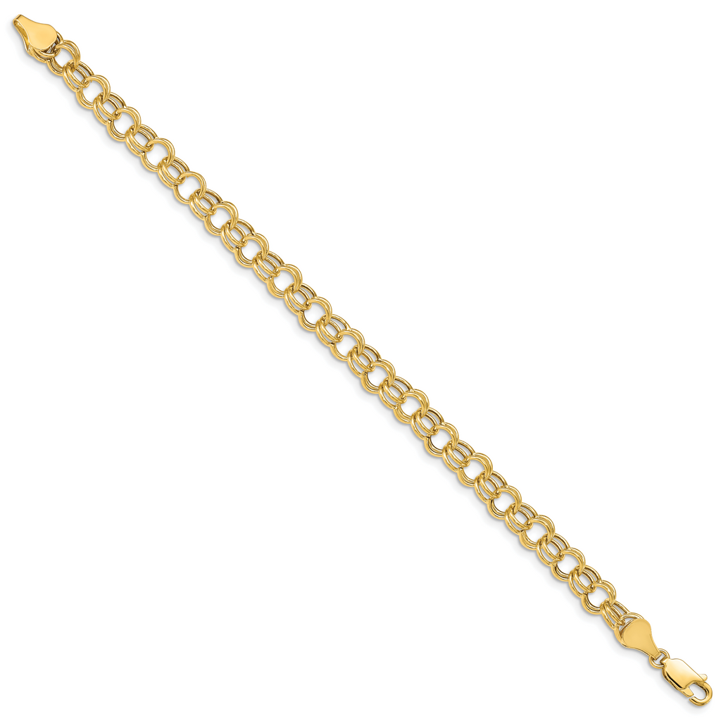 14k 6mm Hollow Double Link 8 inch Charm Bracelet