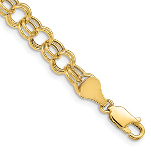 14k 6mm Hollow Double Link 8 inch Charm Bracelet
