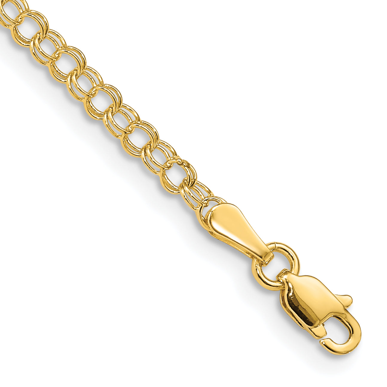 14k 3mm Solid Double Link 7 inch Charm Bracelet - Sophia Jewelers