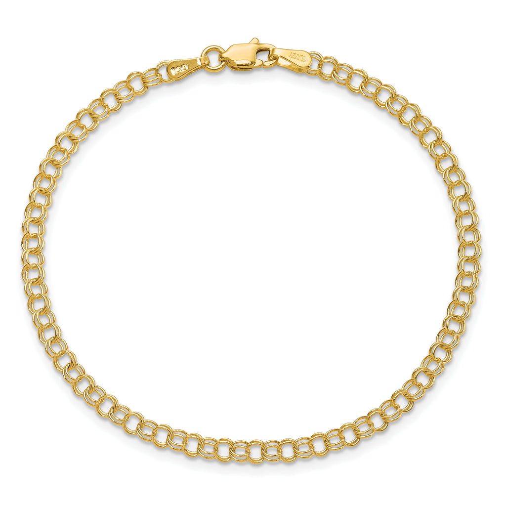 14k 3.5mm Solid Double Link 8 inch Charm Bracelet
