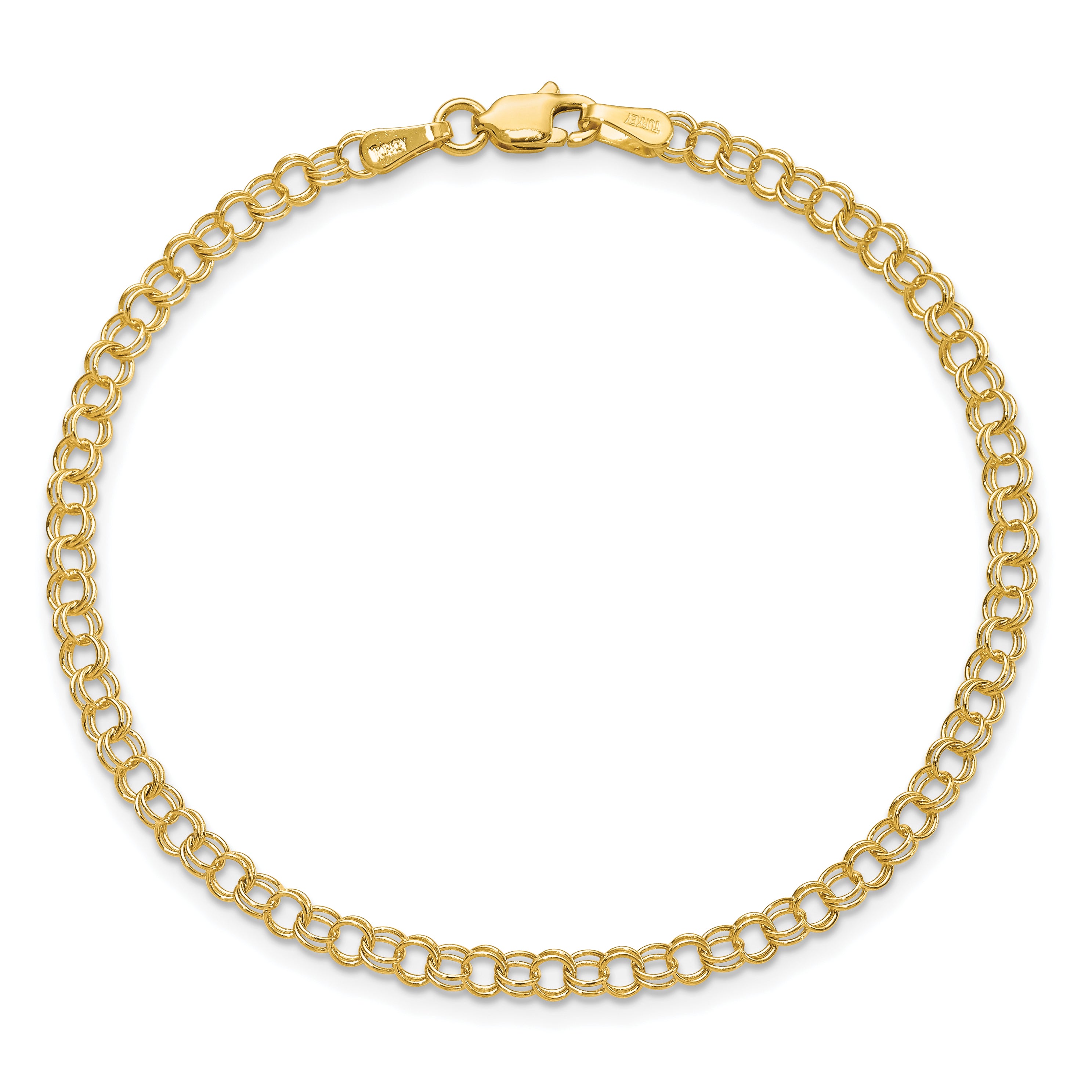 14k 3.5mm Solid Double Link 8 inch Charm Bracelet