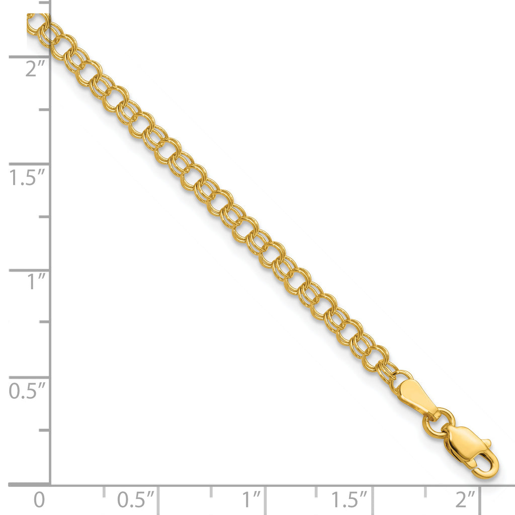 14k 3.5mm Solid Double Link 8 inch Charm Bracelet