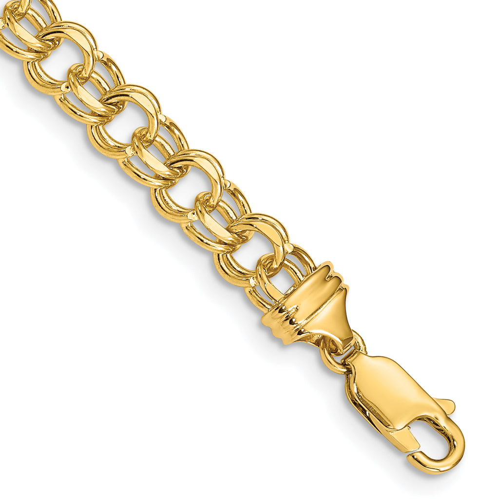 14k 5.5mm Diamond-cut Solid Heavy Double Link 8 inch Charm Bracelet