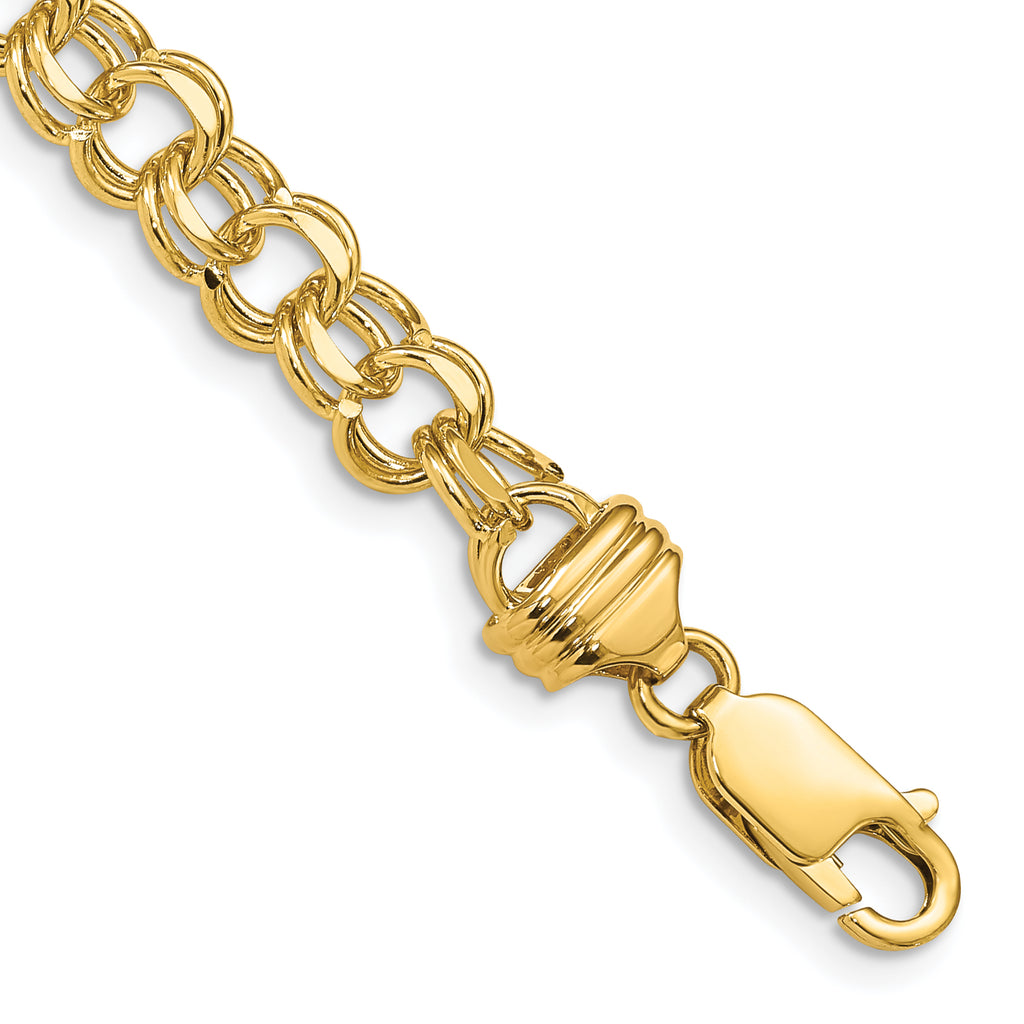 14k 6.5mm Diamond-cut Solid Heavy Double Link 8 inch Charm Bracelet