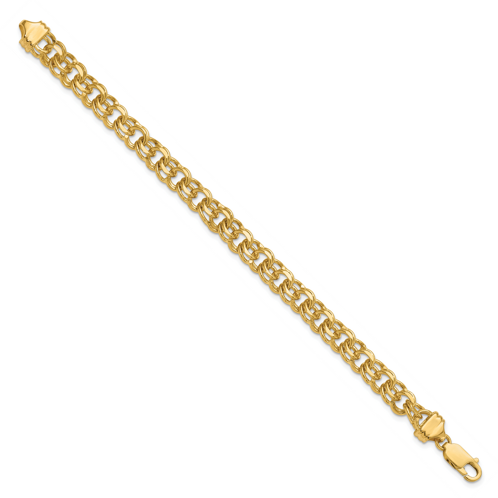 14k 7.5mm Diamond-cut Solid Heavy Double Link 8 inch Charm Bracelet