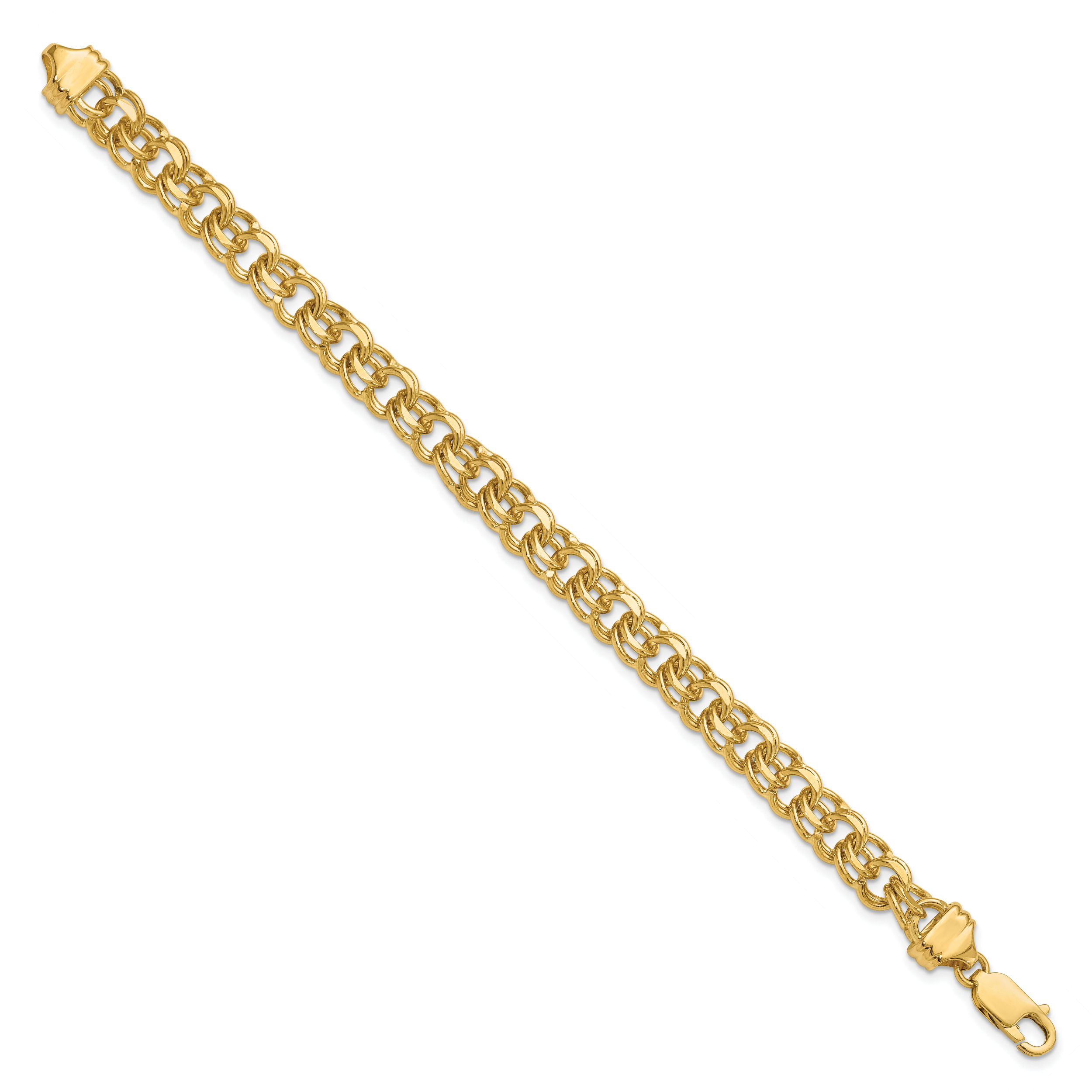 14k 7.5mm Diamond-cut Solid Heavy Double Link 8 inch Charm Bracelet