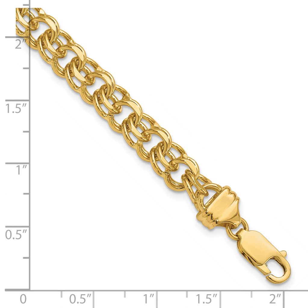 14k 7.5mm Diamond-cut Solid Heavy Double Link 8 inch Charm Bracelet
