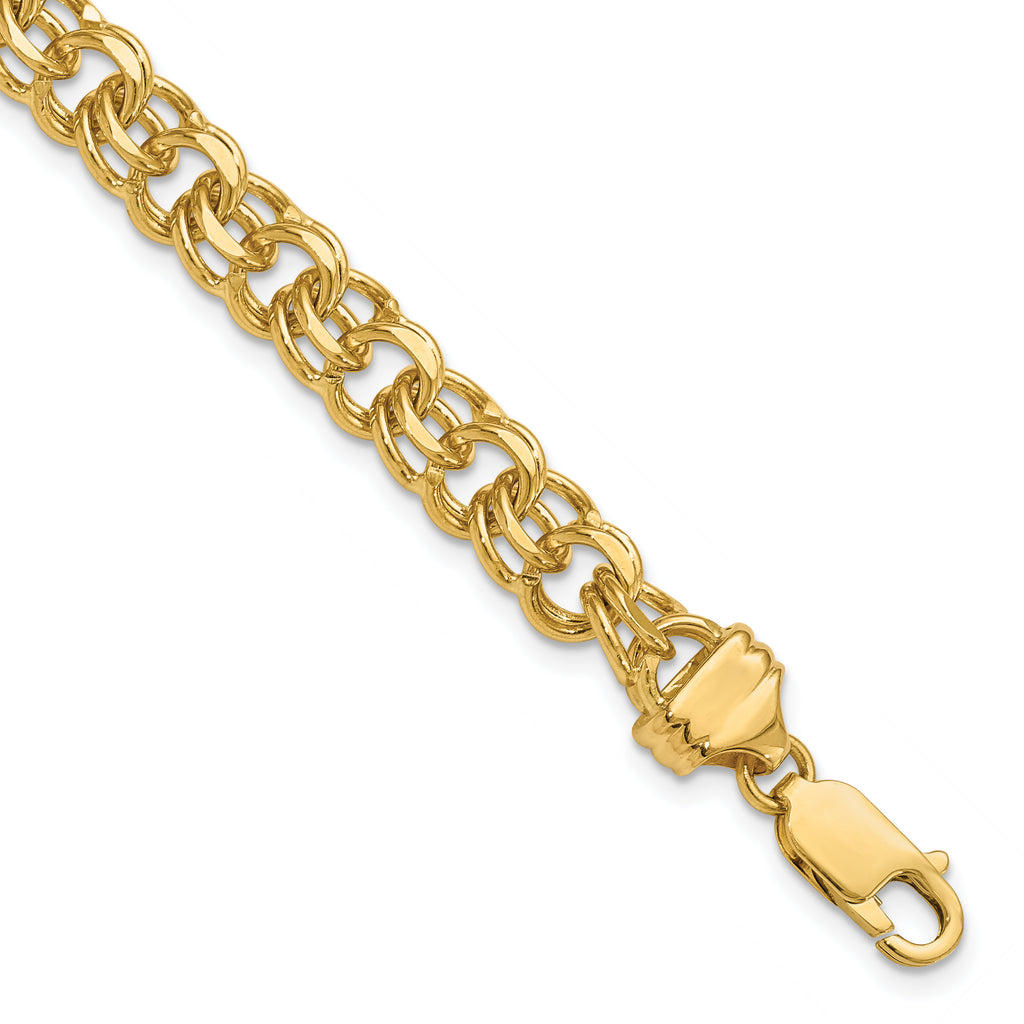 14k 7.5mm Diamond-cut Solid Heavy Double Link 8 inch Charm Bracelet