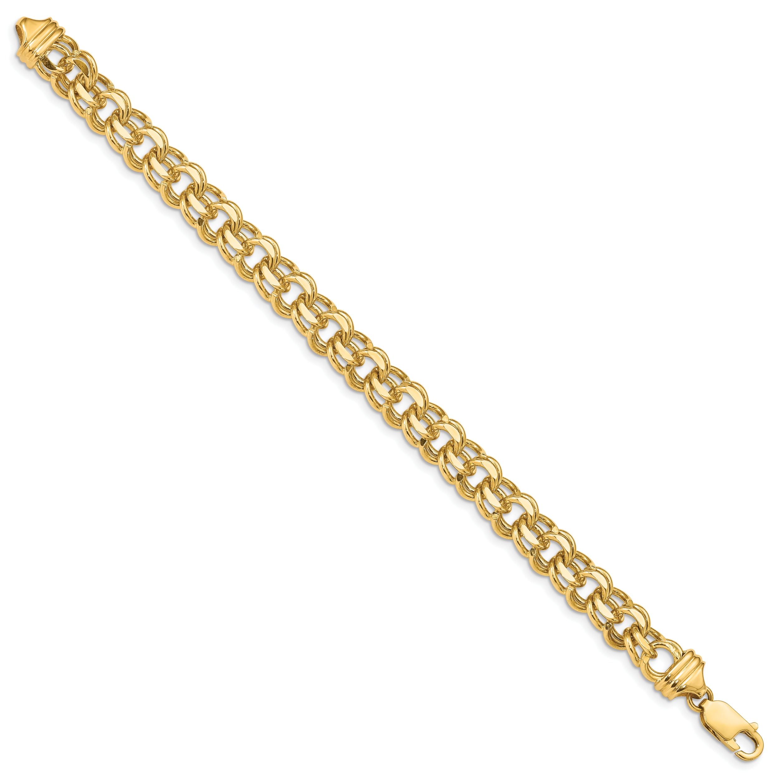 14k 8.5mm Diamond-cut Solid Heavy Double Link 8 inch Charm Bracelet