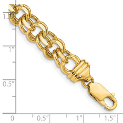 14k 8.5mm Diamond-cut Solid Heavy Double Link 8 inch Charm Bracelet
