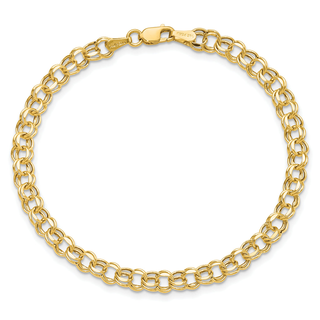 14k 4.5mm Hollow Diamond-cut Double Link 8 inch Charm Bracelet
