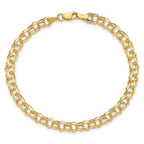 14k 4.5mm Hollow Diamond-cut Double Link 8 inch Charm Bracelet