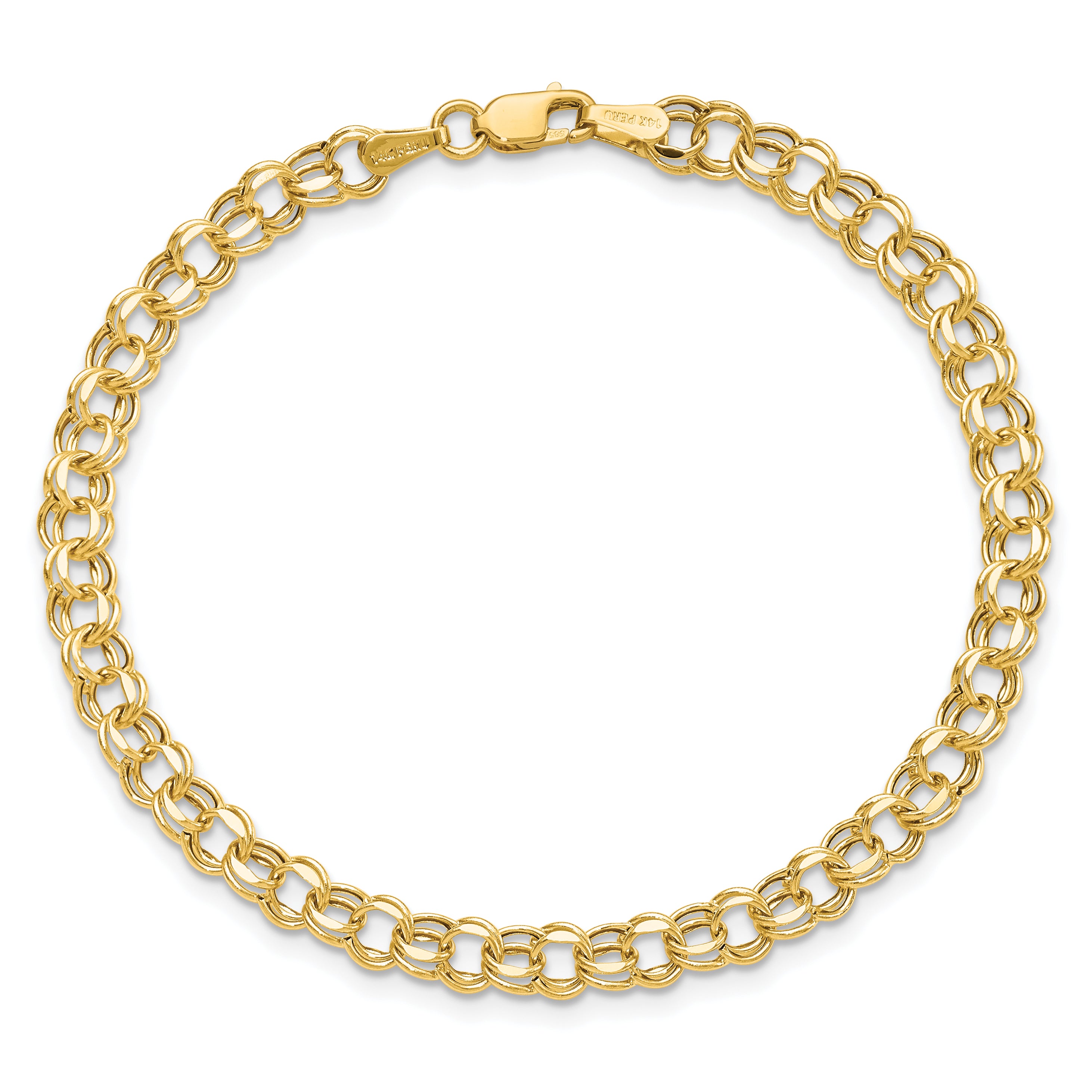 14k 4.5mm Hollow Diamond-cut Double Link 8 inch Charm Bracelet